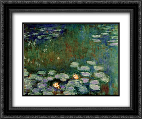 Water Lilies 2x Matted 24x20 Black Ornate Wood Framed Art Print Poster with Double Matting by Monet, Claude