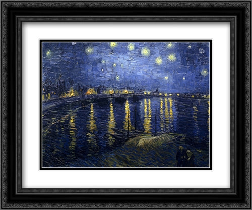 Starlight Over The Rhone 2x Matted 24x20 Black Ornate Wood Framed Art Print Poster with Double Matting by Van Gogh, Vincent