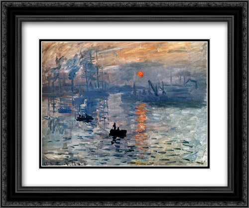 Impression, Sunrise, c.1872 (blue) 2x Matted 24x20 Black Ornate Wood Framed Art Print Poster with Double Matting by Monet, Claude
