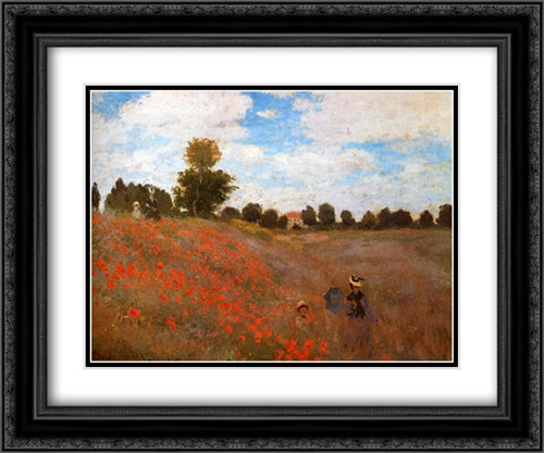 Les Coquelicots 2x Matted 24x20 Black Ornate Wood Framed Art Print Poster with Double Matting by Monet, Claude