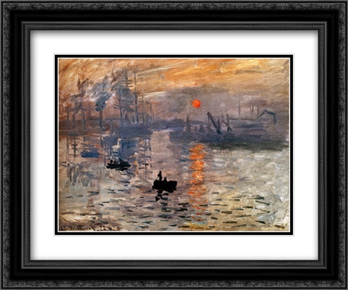 Impression, Sunrise, c.1872 (green) 2x Matted 24x20 Black Ornate Wood Framed Art Print Poster with Double Matting by Monet, Claude
