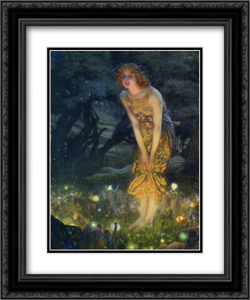 Midsummer Eve, c.1908 2x Matted 20x24 Black Ornate Wood Framed Art Print Poster with Double Matting by Hughes, Edward Robert