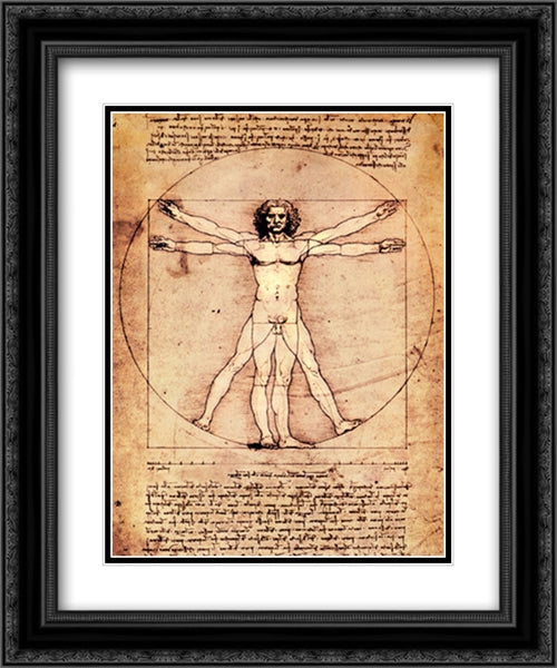 Vitruvian Man, 1492 2x Matted 20x24 Black Ornate Wood Framed Art Print Poster with Double Matting by da Vinci, Leonardo