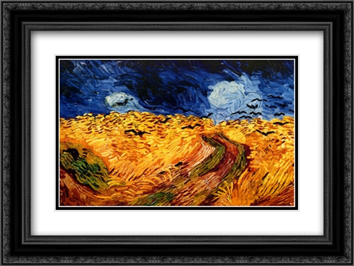 Wheatfield With Crows 2x Matted 24x20 Black Ornate Wood Framed Art Print Poster with Double Matting by Van Gogh, Vincent