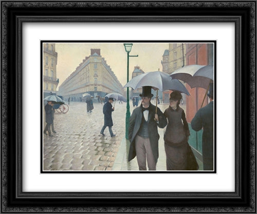 Paris, A Rainy Day, 1877 2x Matted 24x20 Black Ornate Wood Framed Art Print Poster with Double Matting by Caillebotte, Gustave