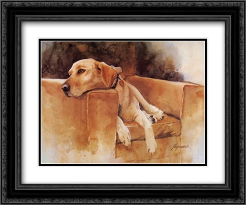 Dog Tired (Yellow Lab) 26x20 Black Ornate Wood Framed Art Print Poster with Double Matting by Shipman, Barbara