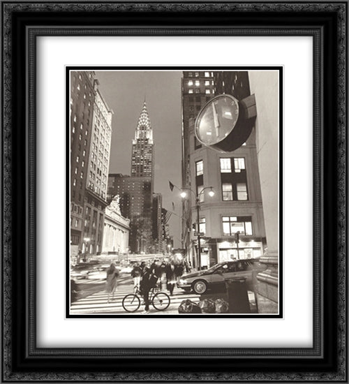 Chrysler Clock, Madison Avenue 2x Matted 20x24 Black Ornate Wood Framed Art Print Poster with Double Matting by Silberman, Henri