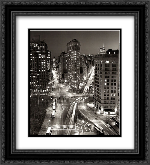 Flatiron Building At Night 2x Matted 20x24 Black Ornate Wood Framed Art Print Poster with Double Matting by Silberman, Henri