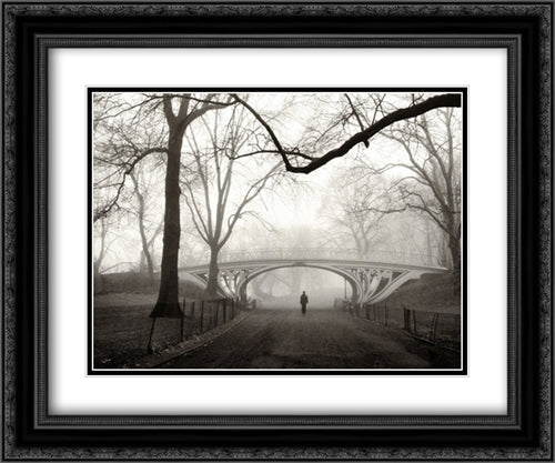 Gothic Bridge, Cental Park, New York City 2x Matted 20x24 Black Ornate Wood Framed Art Print Poster with Double Matting by Silberman, Henri