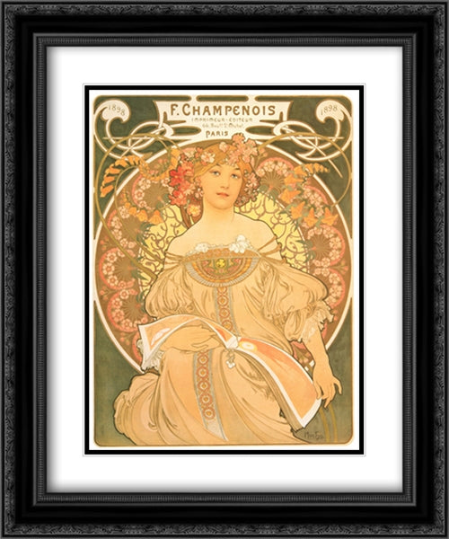 Champenois Imprimeur 2x Matted 20x24 Black Ornate Wood Framed Art Print Poster with Double Matting by Mucha, Alphonse