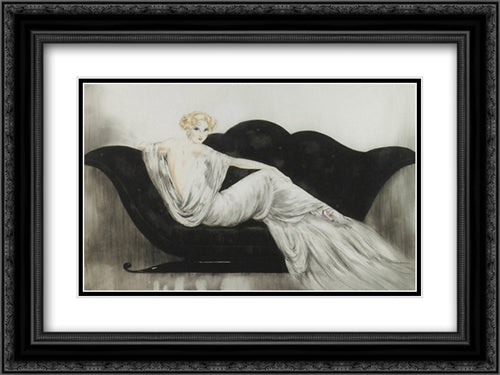 Canape 25x18 Black Ornate Wood Framed Art Print Poster with Double Matting by Icart, Louis