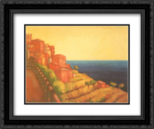 Cinque Terra 20x16 Black Ornate Wood Framed Art Print Poster with Double Matting by Harkins, Donna