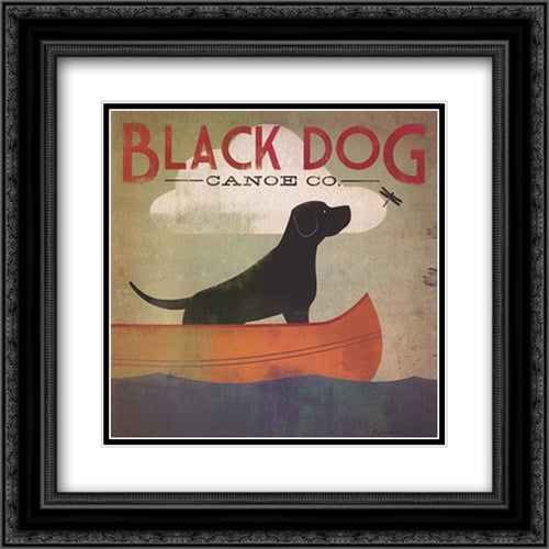 Black Dog Canoe 16x16 Black Ornate Wood Framed Art Print Poster with Double Matting by Fowler, Ryan