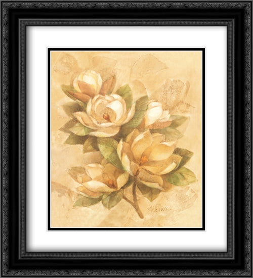 Magnolia 2x Matted 20x24 Black Ornate Wood Framed Art Print Poster with Double Matting by Hristova, Albena