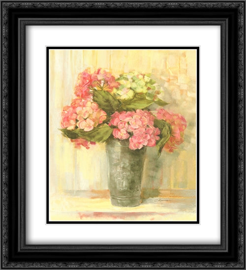 Pink Hydrangea 2x Matted 20x24 Black Ornate Wood Framed Art Print Poster with Double Matting by Rowan, Carol