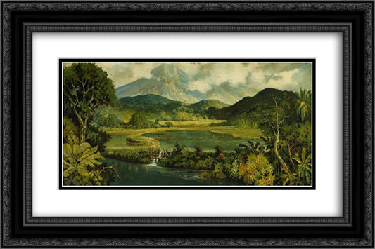 Indonesian Landscape 24x16 Black Ornate Wood Framed Art Print Poster with Double Matting by Suriosubroto, Abdullah