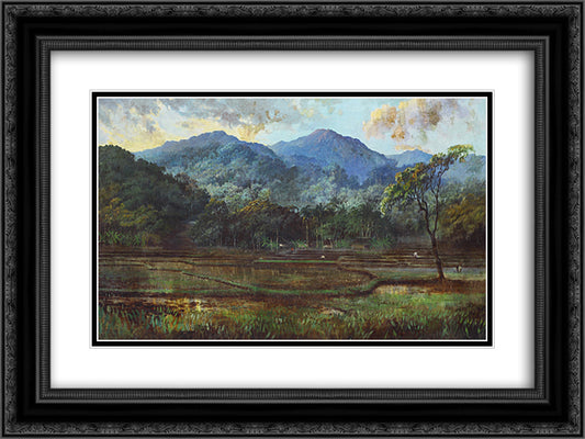 Paddy Field 24x18 Black Ornate Wood Framed Art Print Poster with Double Matting by Suriosubroto, Abdullah