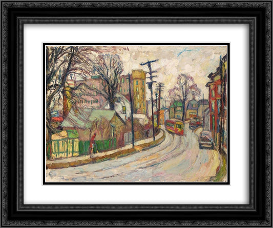 A Street in the Bronx 24x20 Black Ornate Wood Framed Art Print Poster with Double Matting by Manievich, Abraham