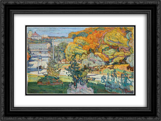 Alexander Square, Kiev 24x18 Black Ornate Wood Framed Art Print Poster with Double Matting by Manievich, Abraham