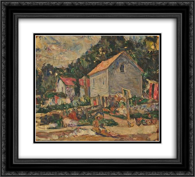 Barn with Figures 22x20 Black Ornate Wood Framed Art Print Poster with Double Matting by Manievich, Abraham