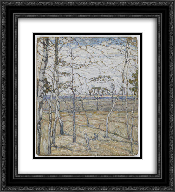 Birch Trees 20x22 Black Ornate Wood Framed Art Print Poster with Double Matting by Manievich, Abraham