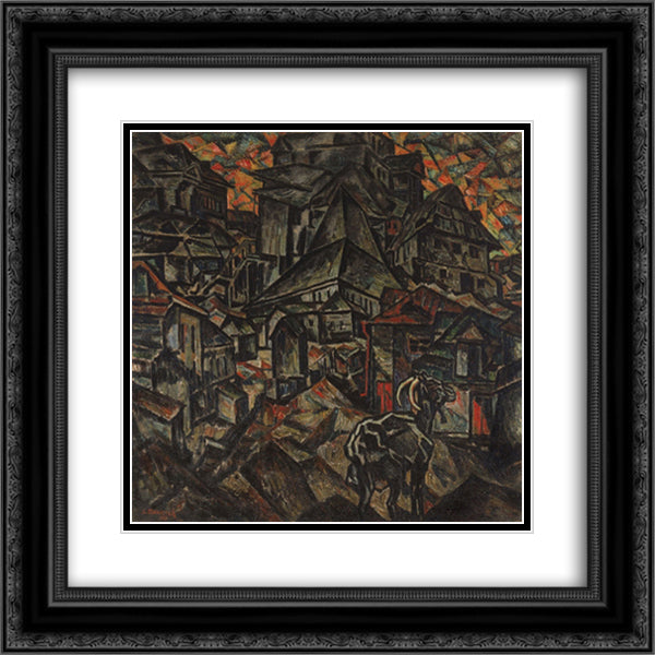 Destruction of the Ghetto, Kiev 20x20 Black Ornate Wood Framed Art Print Poster with Double Matting by Manievich, Abraham