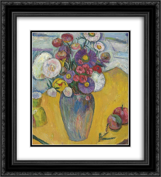 Flowers on a Yellow Table 20x22 Black Ornate Wood Framed Art Print Poster with Double Matting by Manievich, Abraham