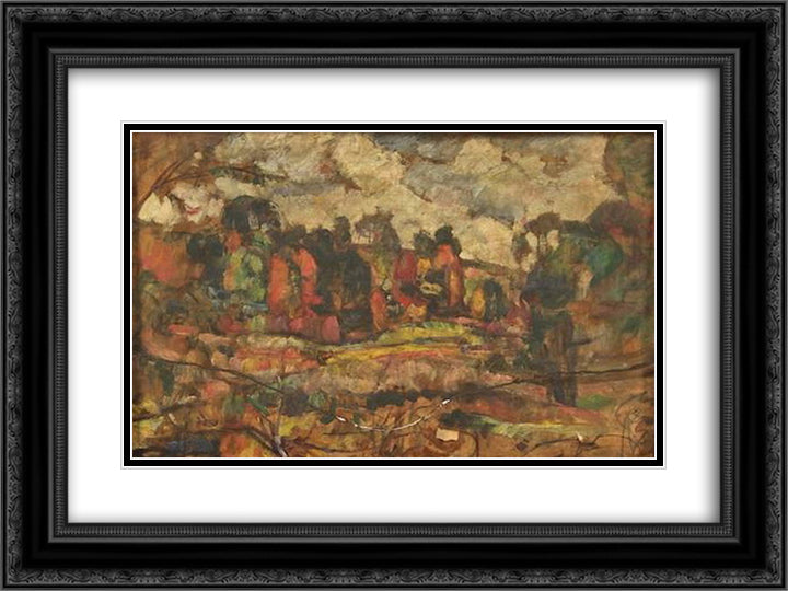 Landscape 24x18 Black Ornate Wood Framed Art Print Poster with Double Matting by Manievich, Abraham