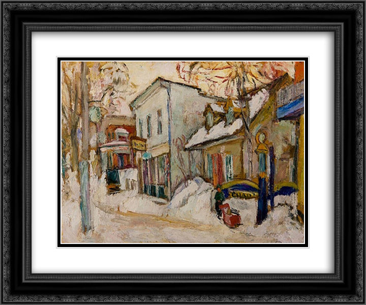 Snow-covered Street 24x20 Black Ornate Wood Framed Art Print Poster with Double Matting by Manievich, Abraham