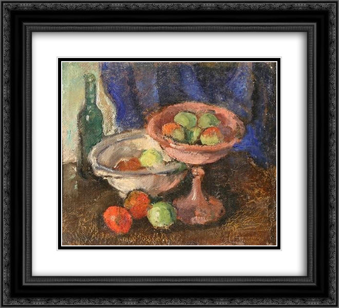 Still Life with Fruits 22x20 Black Ornate Wood Framed Art Print Poster with Double Matting by Manievich, Abraham