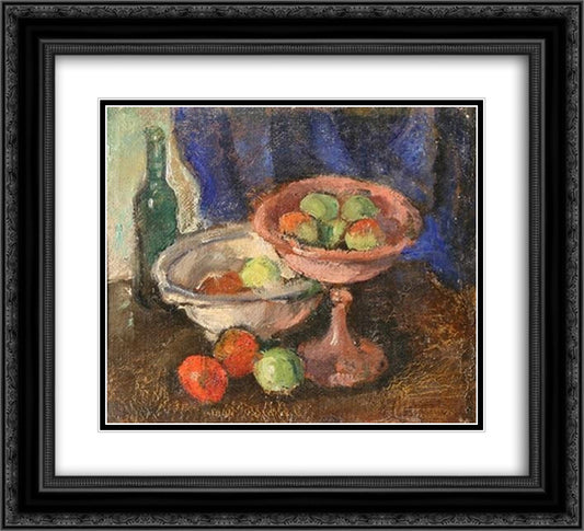 Still Life with Fruits 22x20 Black Ornate Wood Framed Art Print Poster with Double Matting by Manievich, Abraham