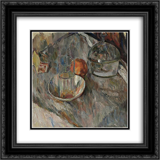 Still Life with Glass 20x20 Black Ornate Wood Framed Art Print Poster with Double Matting by Manievich, Abraham