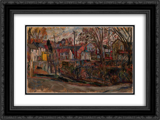 Town Street 24x18 Black Ornate Wood Framed Art Print Poster with Double Matting by Manievich, Abraham