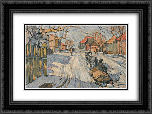 Troika in the Snow 24x18 Black Ornate Wood Framed Art Print Poster with Double Matting by Manievich, Abraham