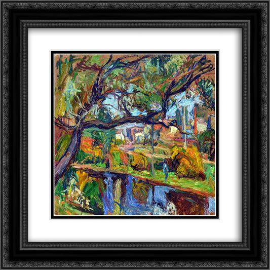 Village Landscape 20x20 Black Ornate Wood Framed Art Print Poster with Double Matting by Manievich, Abraham