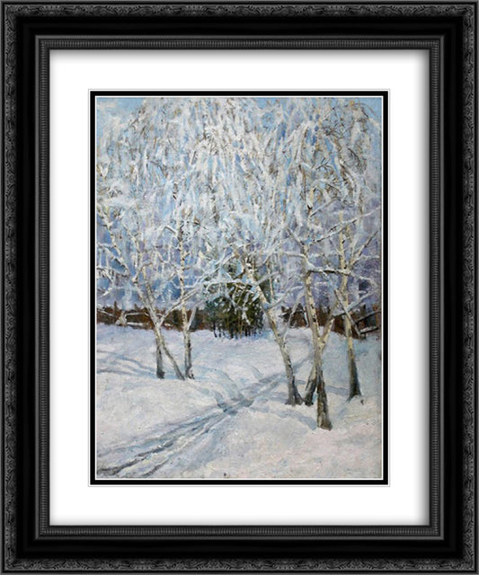 Winter Landscape Outskirts of Kyiv 20x24 Black Ornate Wood Framed Art Print Poster with Double Matting by Manievich, Abraham