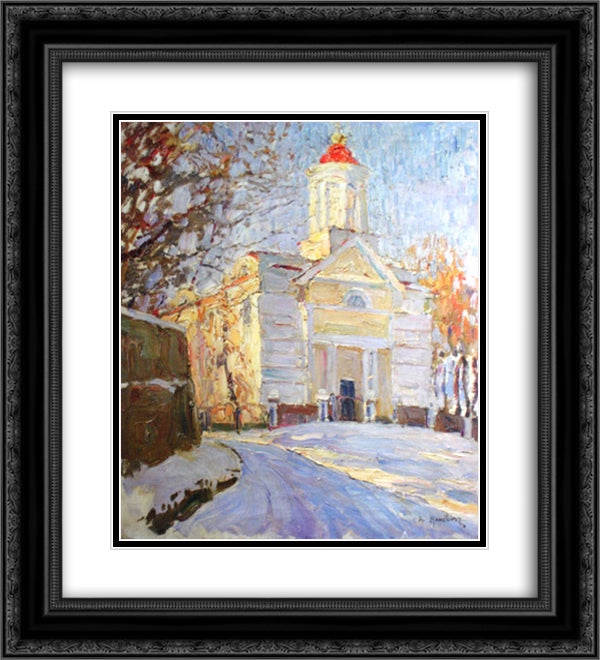 Winter Landscape with a Church 20x22 Black Ornate Wood Framed Art Print Poster with Double Matting by Manievich, Abraham