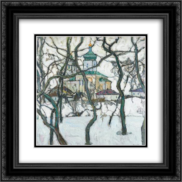 Winter Scene with Church 20x20 Black Ornate Wood Framed Art Print Poster with Double Matting by Manievich, Abraham