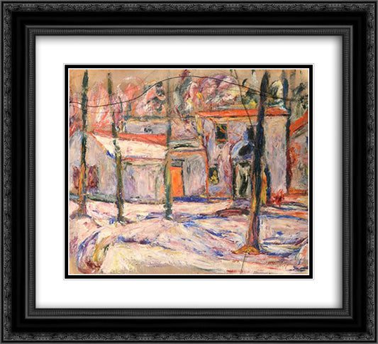 Winter Village Scene 22x20 Black Ornate Wood Framed Art Print Poster with Double Matting by Manievich, Abraham