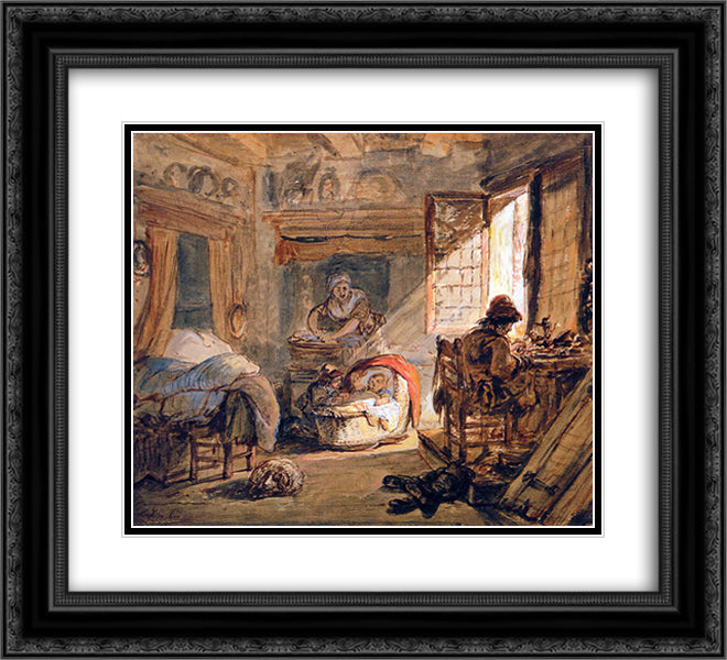 Cobbler and his family 22x20 Black Ornate Wood Framed Art Print Poster with Double Matting by van Strij, Abraham