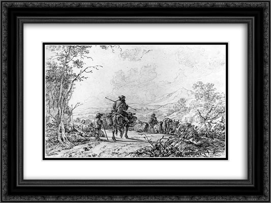 Herdsmen in landscape 24x18 Black Ornate Wood Framed Art Print Poster with Double Matting by van Strij, Abraham