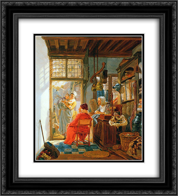 Interior of wool and sheetshop 20x22 Black Ornate Wood Framed Art Print Poster with Double Matting by van Strij, Abraham