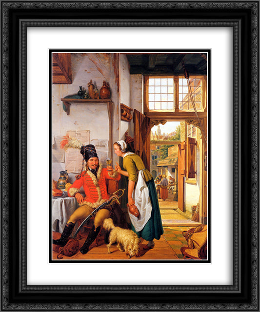 Interior with soldier and maid 20x24 Black Ornate Wood Framed Art Print Poster with Double Matting by van Strij, Abraham