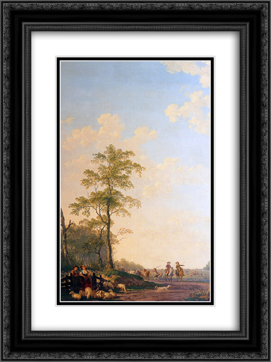 Landscape with horsemen 18x24 Black Ornate Wood Framed Art Print Poster with Double Matting by van Strij, Abraham