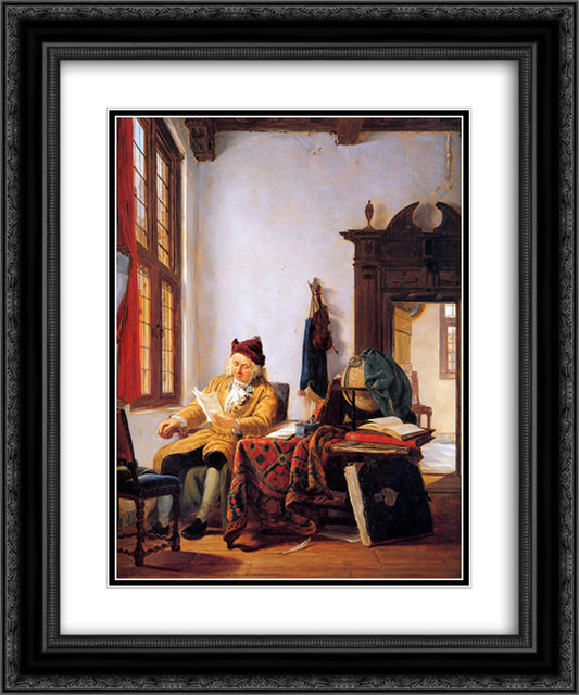 Merchant at a table near window 20x24 Black Ornate Wood Framed Art Print Poster with Double Matting by van Strij, Abraham