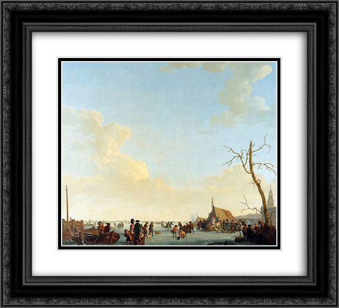 Merriment on frozen river 22x20 Black Ornate Wood Framed Art Print Poster with Double Matting by van Strij, Abraham