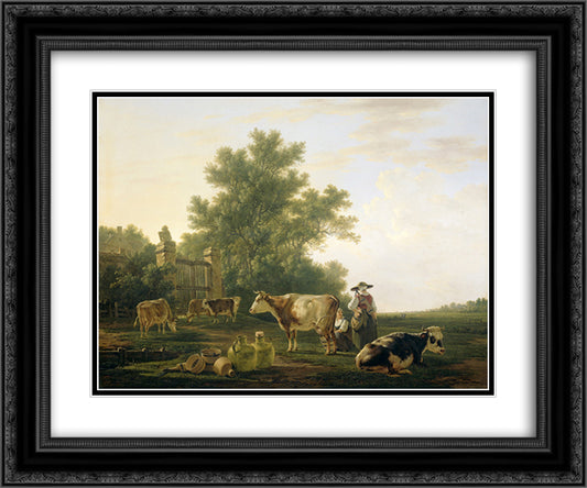 Milking Time 24x20 Black Ornate Wood Framed Art Print Poster with Double Matting by van Strij, Abraham