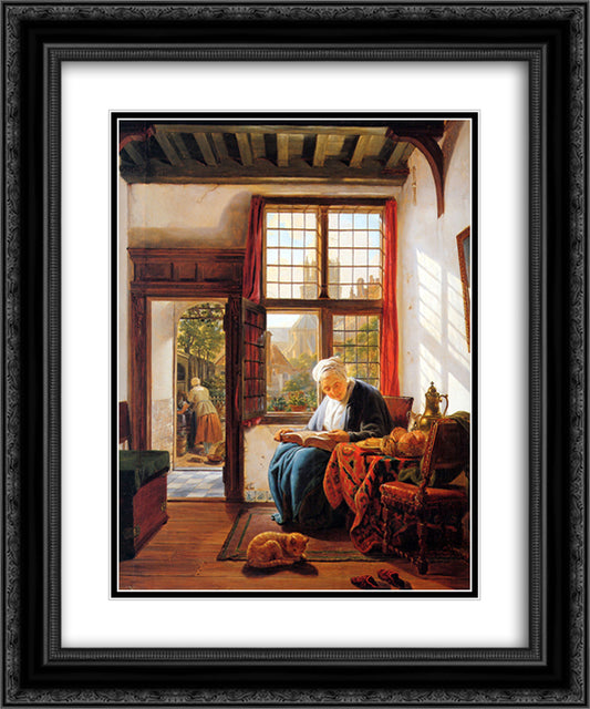 Reading old woman at window 20x24 Black Ornate Wood Framed Art Print Poster with Double Matting by van Strij, Abraham