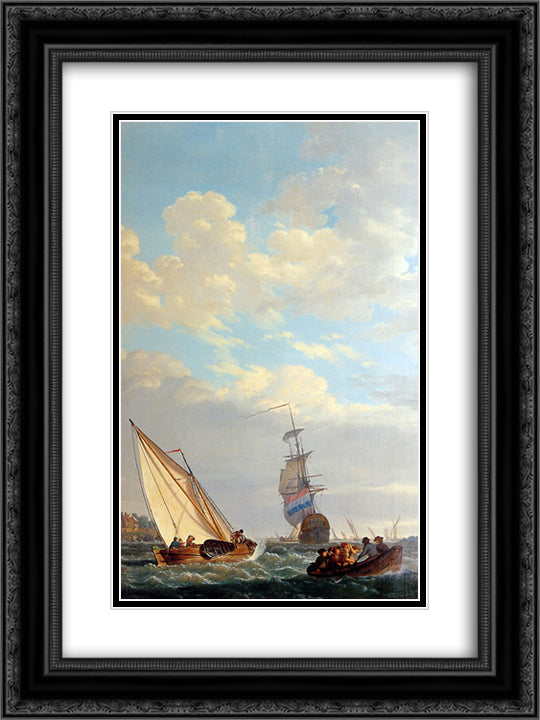 Sailing of the Dordrecht 18x24 Black Ornate Wood Framed Art Print Poster with Double Matting by van Strij, Abraham