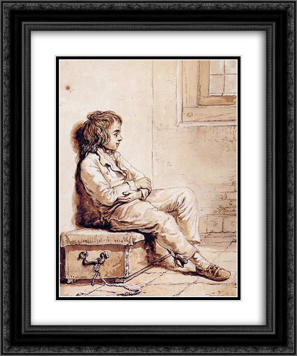 Sitting boy 20x24 Black Ornate Wood Framed Art Print Poster with Double Matting by van Strij, Abraham